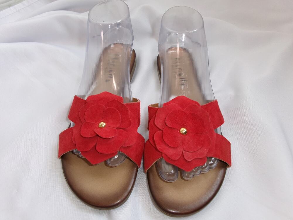 Mariella Red Floral Suede Slide Sandals Women's Size 8 NWOT Italy